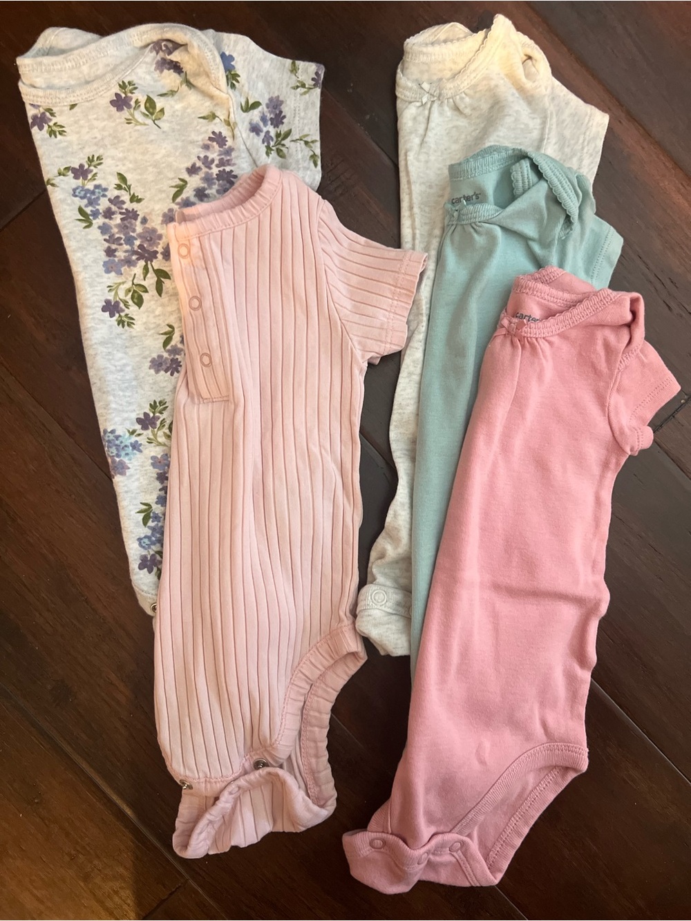 Baby Girls' One-Piece Bodysuit- Pink&floral(old navy), Mauve,Mint&grey(Carter’s)